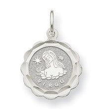 14k White Gold Satin Polished Engravable Virgo Zodiac Scalloped Disc Charm hide-image