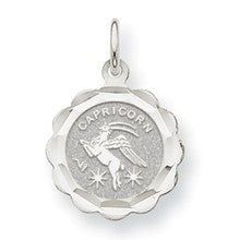 14k White Gold Satin Polished Capricorn Zodiac Scalloped Disc Charm hide-image