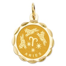 14k Gold Satin Polished Engravable Aries Zodiac Scalloped Disc Charm hide-image