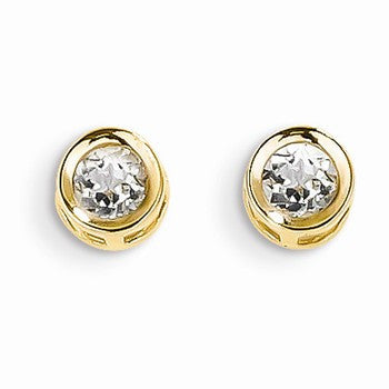 14k Yellow Gold 4mm Bezel April/White Zircon Post Earrings