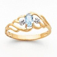 14k Yellow Gold Diamond & Blue Topaz Birthstone Ring