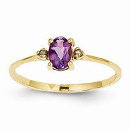 14k Yellow Gold Diamond & Amethyst Birthstone Ring