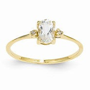 14k Yellow Gold Diamond & White Topaz Birthstone Ring