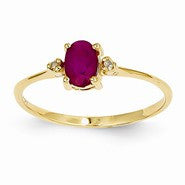 14k Yellow Gold Diamond & Ruby Birthstone Ring