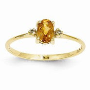 14k Yellow Gold Diamond & Citrine Birthstone Ring