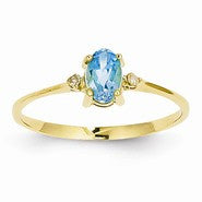 14k Yellow Gold Diamond & Blue Topaz Birthstone Ring