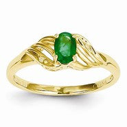 14k Yellow Gold Genuine Emerald Diamond Ring