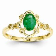 14k Yellow Gold Genuine Emerald Diamond Ring
