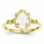 14k Yellow Gold Genuine Opal Diamond Ring