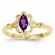 14k Yellow Gold Purple Amethyst & Diamond Ring