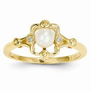 14k Yellow Gold Pearl Diamond Ring