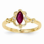 14k Yellow Gold Genuine Ruby Diamond Ring