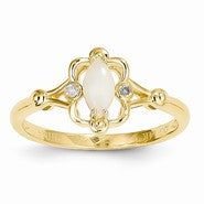 14k Yellow Gold Genuine Opal Diamond Ring