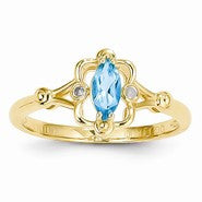 14k Yellow Gold Light Swiss Blue Topaz Diamond Ring