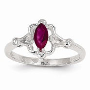 14k White Gold Genuine Ruby Diamond Ring