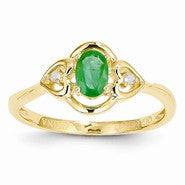 14k Yellow Gold Genuine Emerald Diamond Ring