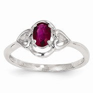 14k White Gold Genuine Ruby Diamond Ring