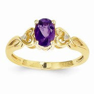 14k Yellow Gold Purple Amethyst & Diamond Ring