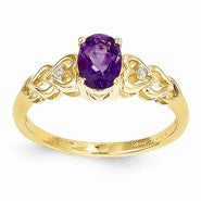 14k Yellow Gold Purple Amethyst & Diamond Ring