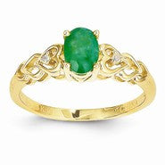 14k Yellow Gold Genuine Emerald Diamond Ring