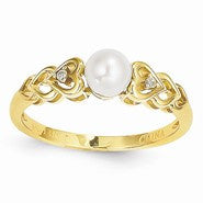 14k Yellow Gold Pearl Diamond Ring