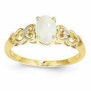 14k Yellow Gold Genuine Opal Diamond Ring