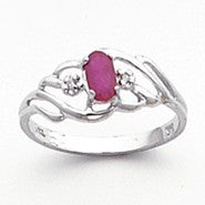 14k White Gold Diamond & Ruby Birthstone Ring