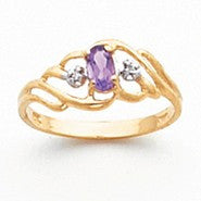 14k Yellow Gold Diamond & Amethyst Birthstone Ring
