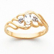 14k Yellow Gold Diamond & White Topaz Birthstone Ring