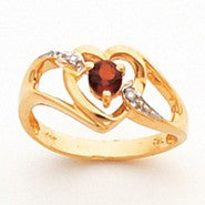 14k Yellow Gold Diamond & Garnet Birthstone Heart Ring