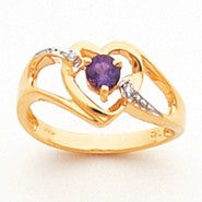 14k Yellow Gold Diamond & Amethyst Birthstone Heart Ring
