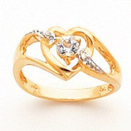14k Yellow Gold Diamond & White Topaz Birthstone Heart Ring