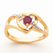 14k Yellow Gold Diamond & Ruby Birthstone Heart Ring