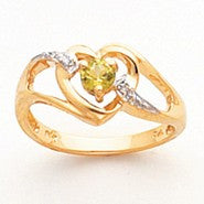 14k Yellow Gold Diamond & Peridot Birthstone Heart Ring