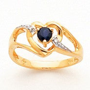 14k Yellow Gold Diamond & Sapphire Birthstone Heart Ring