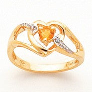14k Yellow Gold Diamond & Citrine Birthstone Heart Ring
