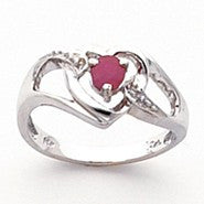 14k White Gold Diamond & Ruby Birthstone Heart Ring