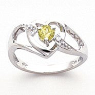 14k White Gold Diamond & Peridot Birthstone Heart Ring