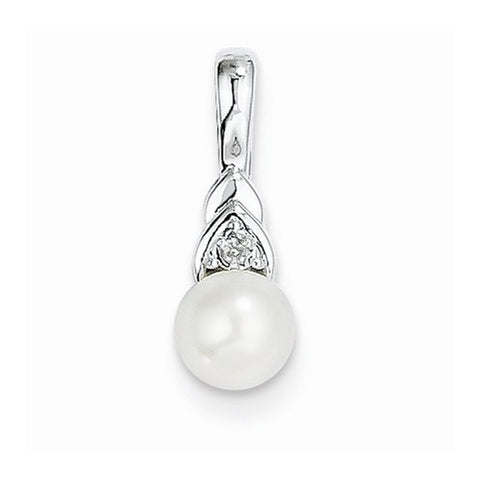 14k White Gold Genuine Pearl Diamond pendant, Pretty Pendants for Necklace