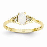 14k Yellow Gold Diamond & Genuine Opal Ring