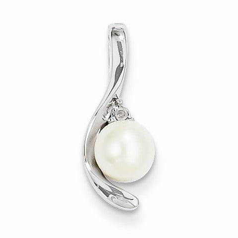 14k White Gold Genuine Pearl Diamond pendant, Stylish Pendants for Necklace
