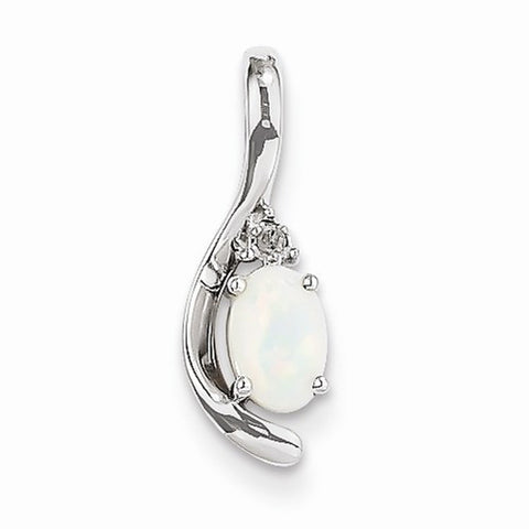 14k White Gold Genuine Opal Diamond pendant, Charm