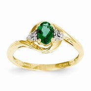14k Yellow Gold Diamond & Genuine Emerald Ring