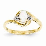 14k Yellow Gold Diamond & Genuine Opal Ring