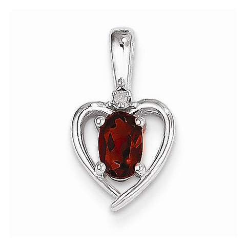 14k White Gold Genuine Garnet Diamond pendant, Charm