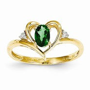 14k Yellow Gold Diamond & Genuine Emerald Ring