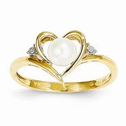 14k Yellow Gold Diamond & Pearl Ring