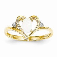 14k Yellow Gold Diamond & Genuine Opal Ring