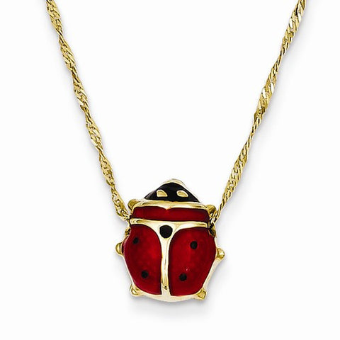 14K Yellow Gold Enameled Ladybug Necklace