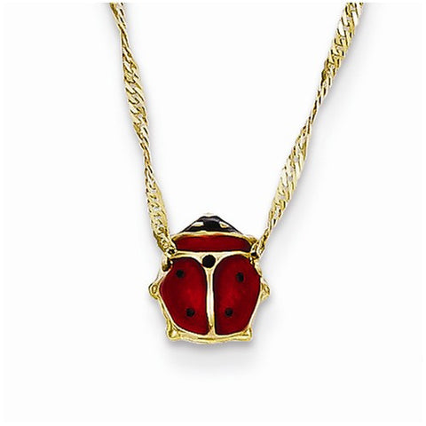 14K Yellow Gold Enameled Ladybug Necklace